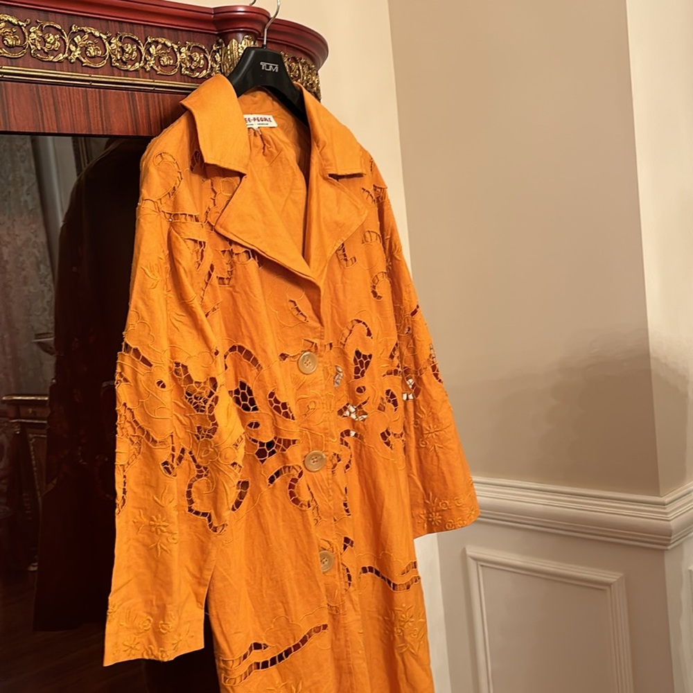 Free People Susanna Eyelet Cotton & Linen orange Coat Sz.L - Picture 9 of 16